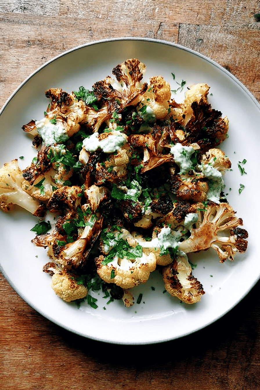 Fat Pasha's Roasted Cauliflower: Skhug & Lemony Tahini Sauce